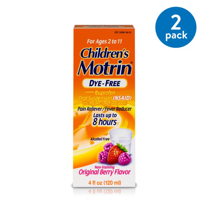 Children's Motrin Oral Suspension Dye-Free Fever Reduction & Pain Reliever - Ibuprofen (NSAID) - Berry - 4 Fl Oz - Bellso